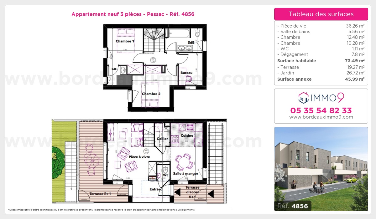 Plan et surfaces, Programme neuf Pessac Référence n° 4856