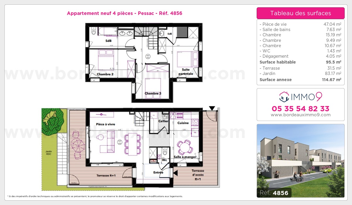 Plan et surfaces, Programme neuf Pessac Référence n° 4856