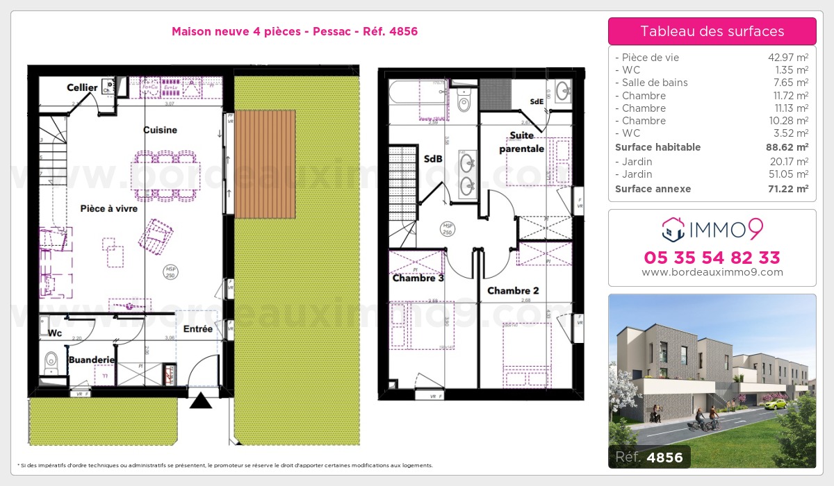 Plan et surfaces, Programme neuf Pessac Référence n° 4856