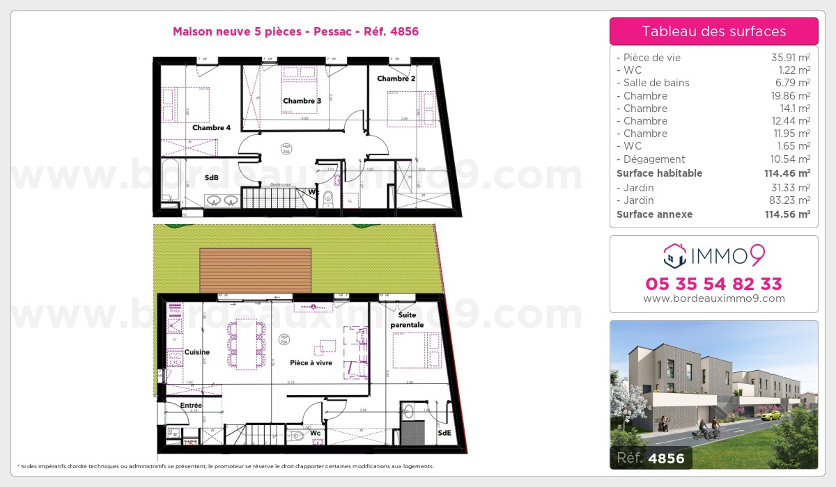 Plan et surfaces, Programme neuf Pessac Référence n° 4856