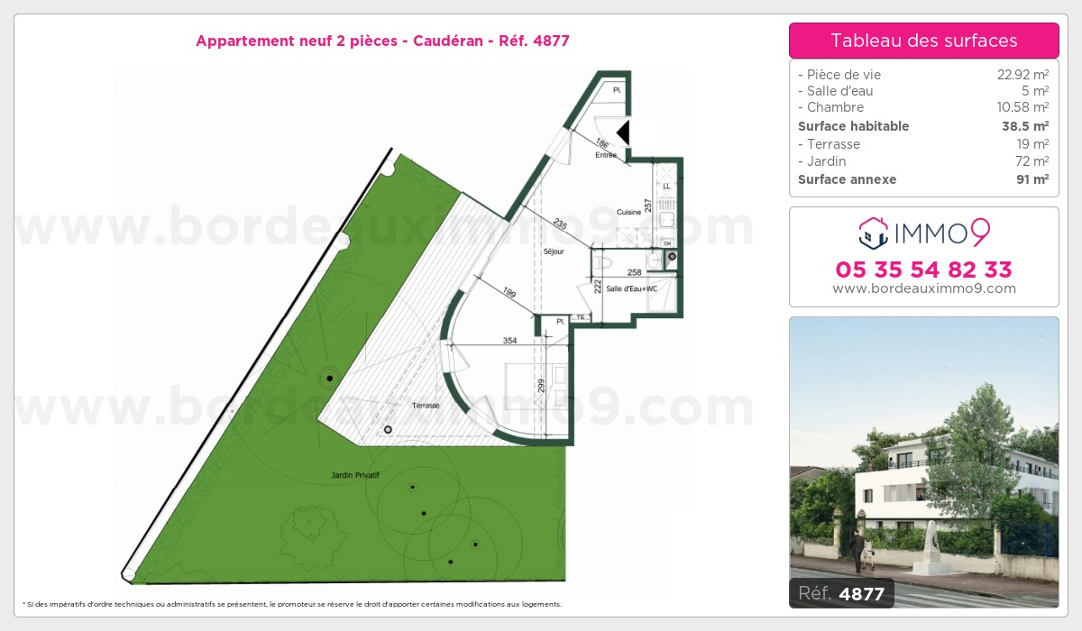 Plan et surfaces, Programme neuf Bordeaux : Caudéran Référence n° 4877