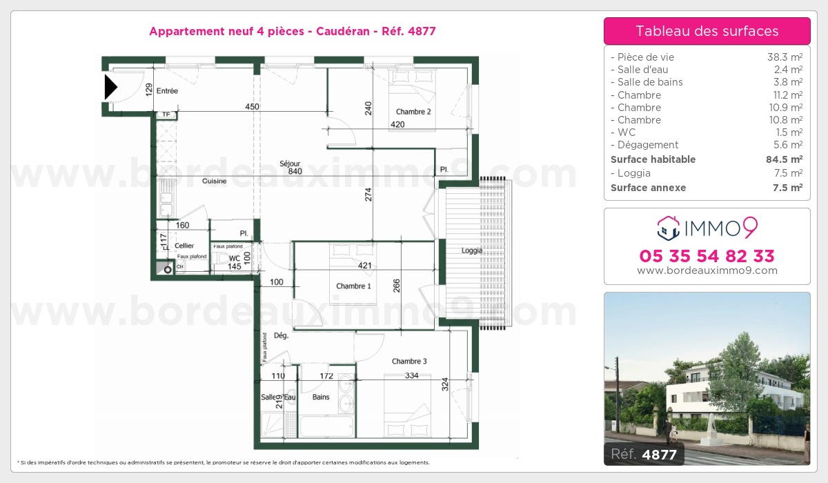 Plan et surfaces, Programme neuf Bordeaux : Caudéran Référence n° 4877