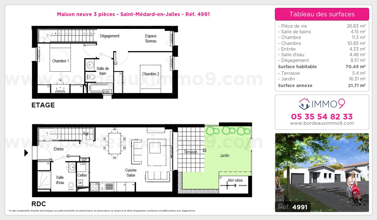 Plan et surfaces, Programme neuf Saint-Médard-en-Jalles Référence n° 4991