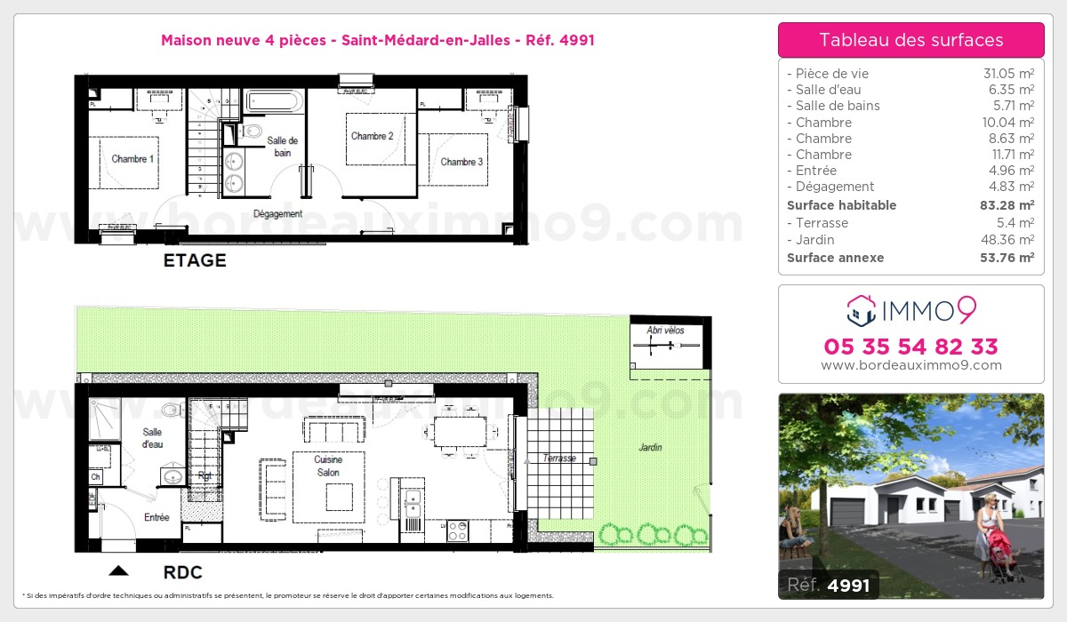Plan et surfaces, Programme neuf Saint-Médard-en-Jalles Référence n° 4991