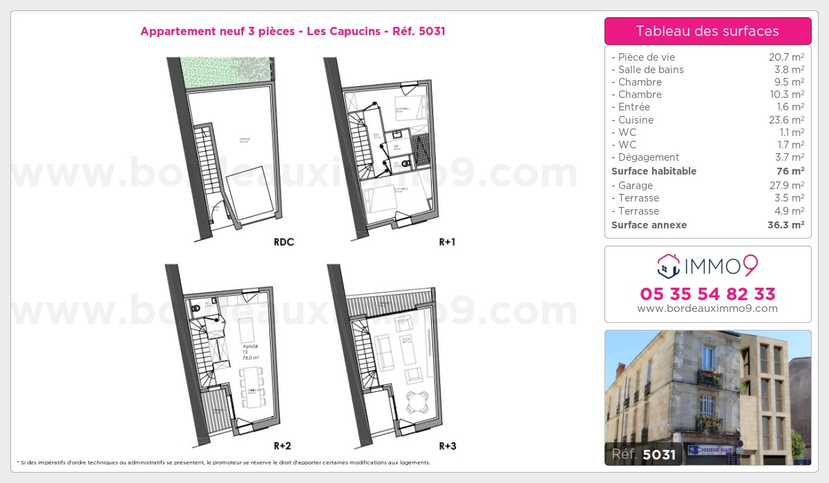 Plan et surfaces, Programme neuf Bordeaux : Capucins Référence n° 5031