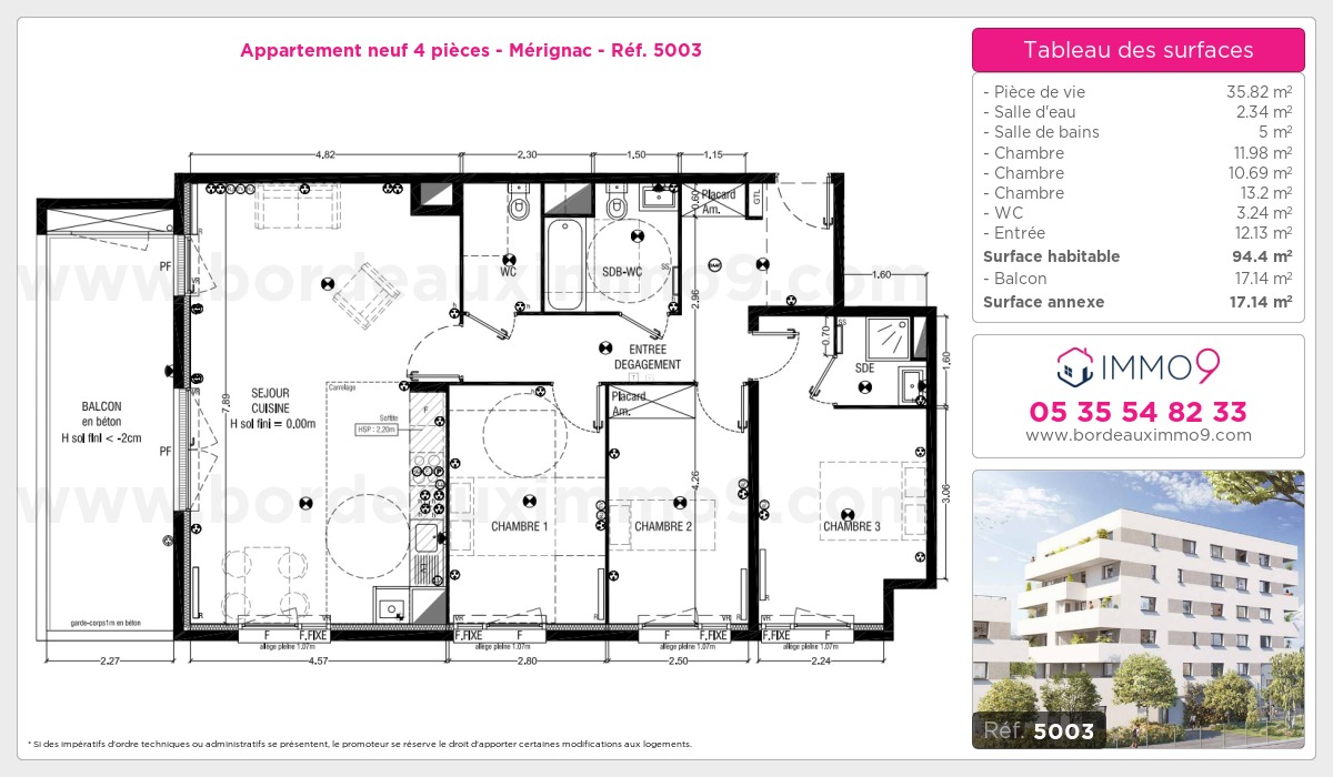 Plan et surfaces, Programme neuf Mérignac Référence n° 5003