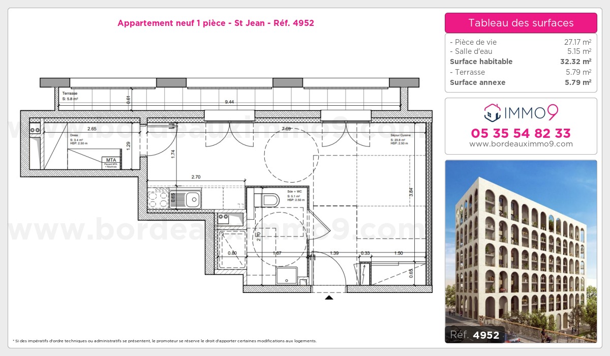 Plan et surfaces, Programme neuf Bordeaux : St Jean Référence n° 4952