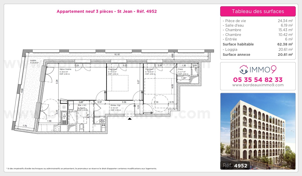Plan et surfaces, Programme neuf Bordeaux : St Jean Référence n° 4952