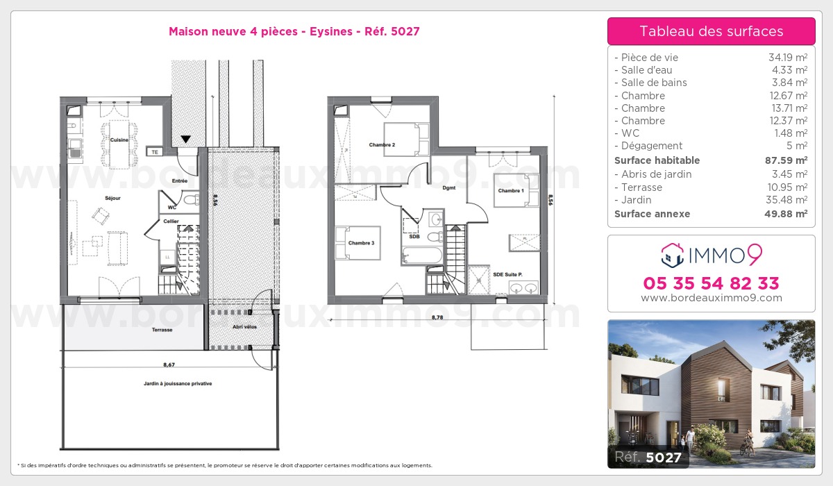 Plan et surfaces, Programme neuf Eysines Référence n° 5027