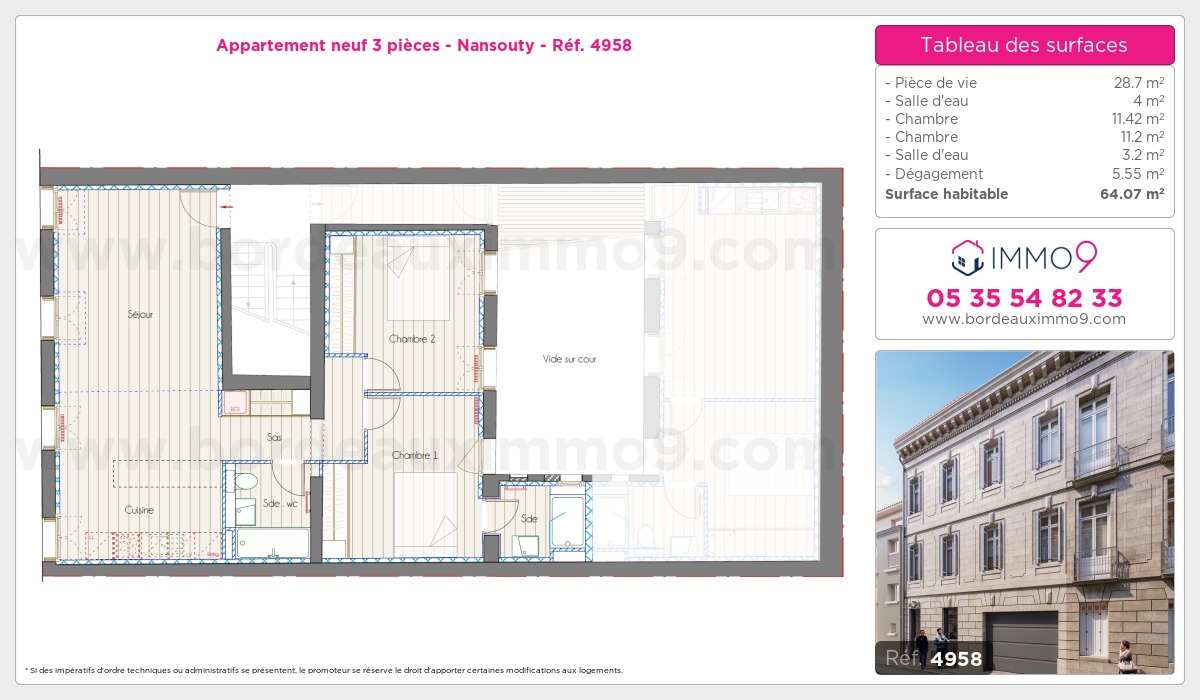 Plan et surfaces, Programme neuf Bordeaux : Nansouty Référence n° 4958