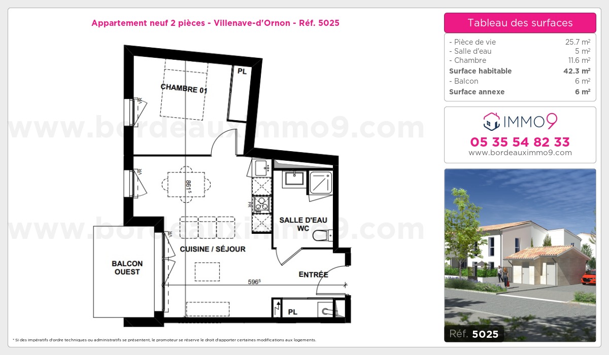 Plan et surfaces, Programme neuf Villenave-d'Ornon Référence n° 5025