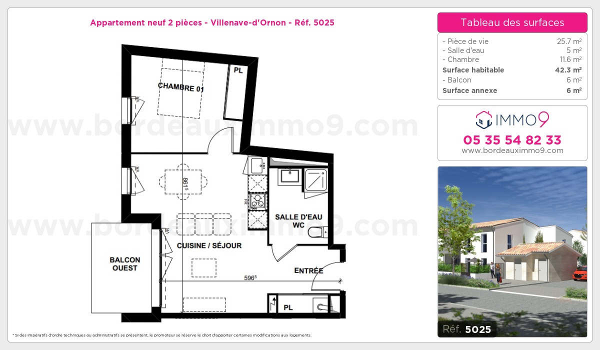 Plan et surfaces, Programme neuf Villenave-d'Ornon Référence n° 5025