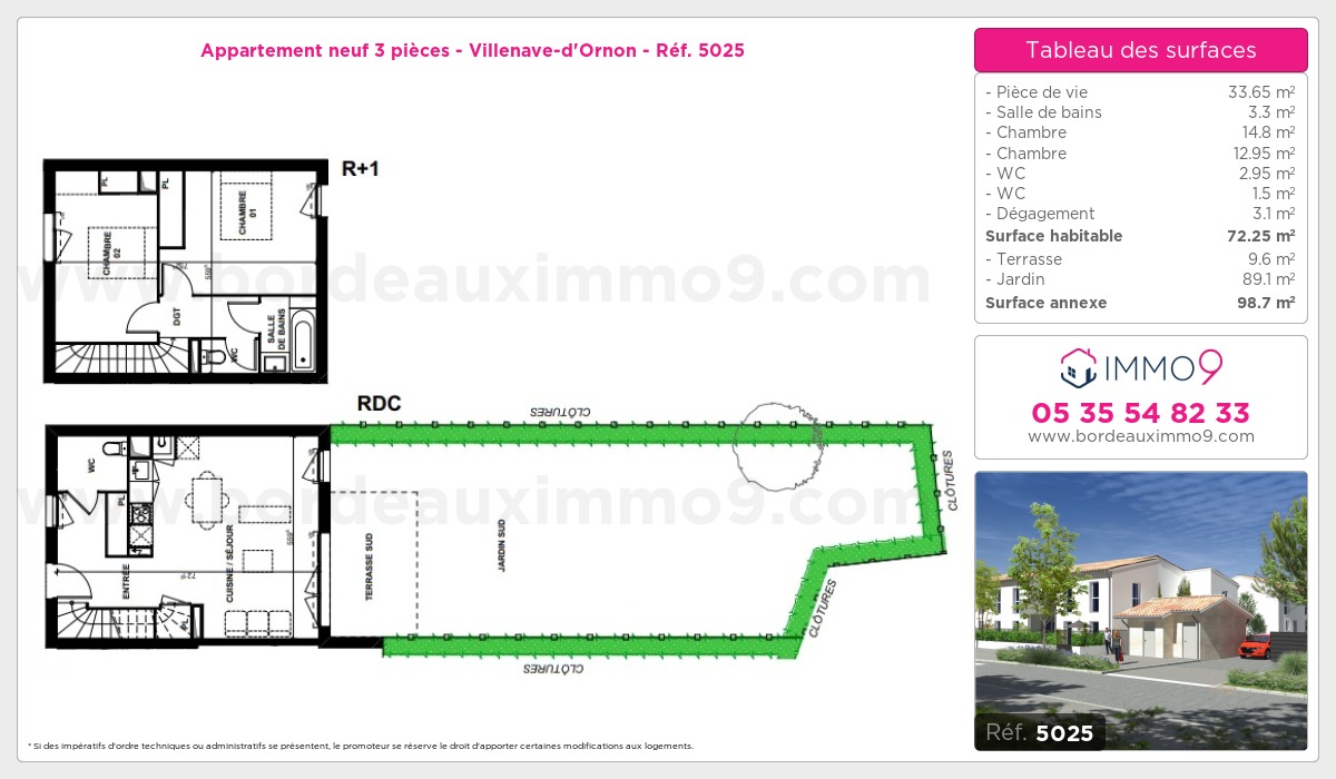 Plan et surfaces, Programme neuf Villenave-d'Ornon Référence n° 5025