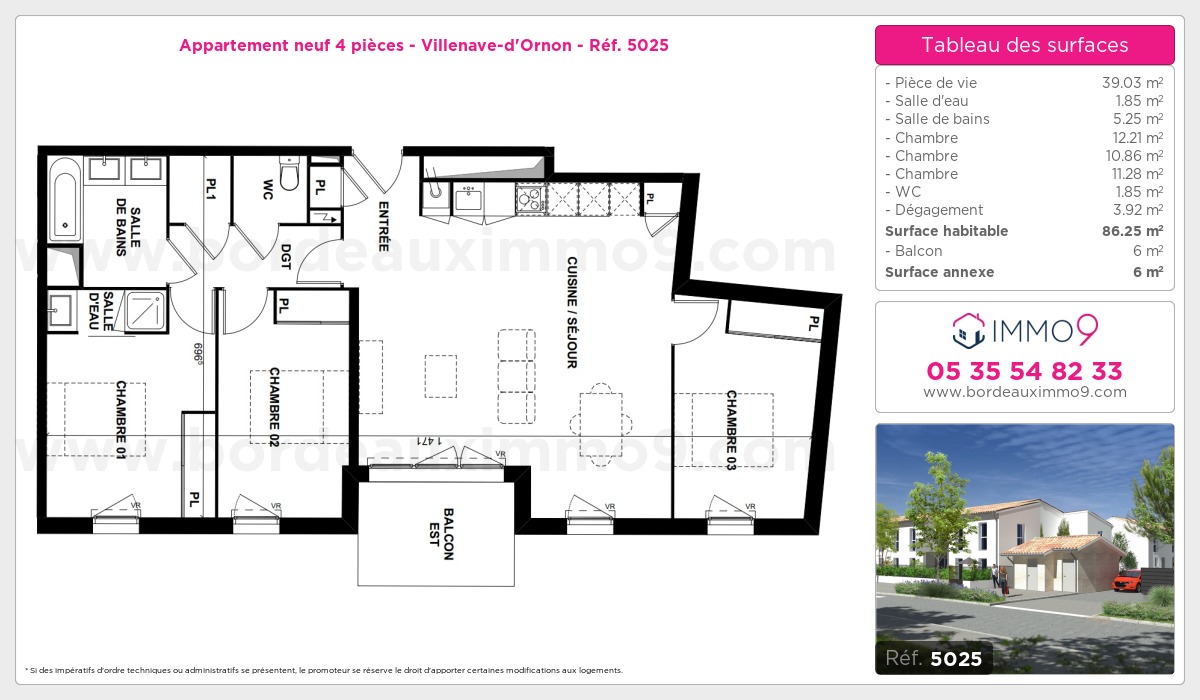 Plan et surfaces, Programme neuf Villenave-d'Ornon Référence n° 5025