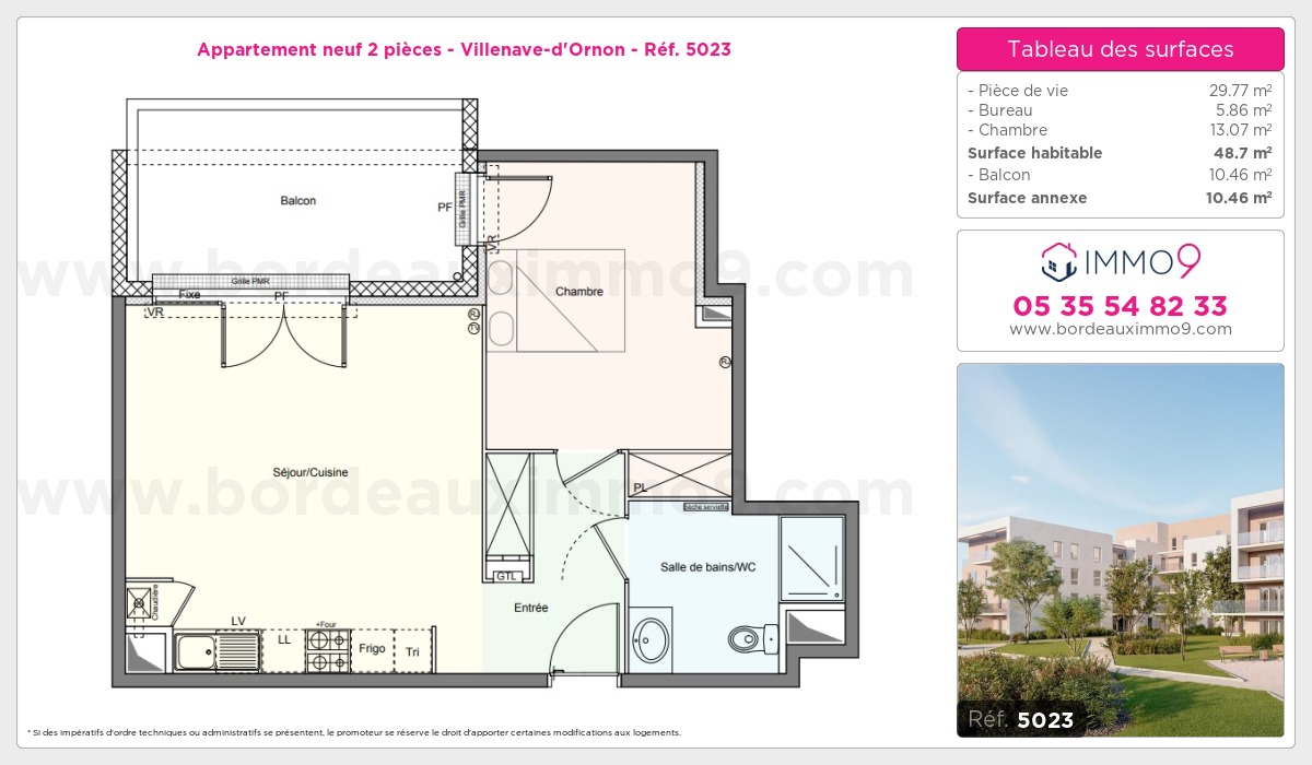 Plan et surfaces, Programme neuf Villenave-d'Ornon Référence n° 5023