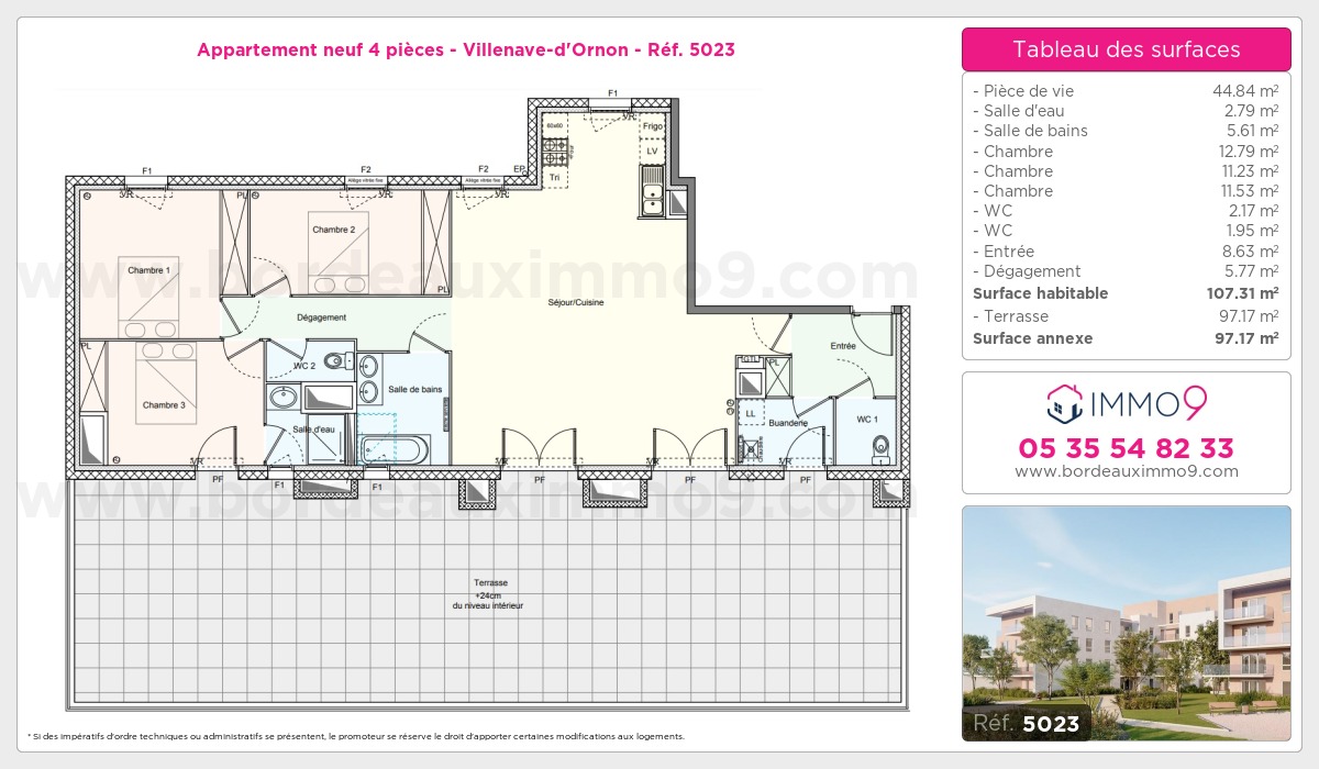 Plan et surfaces, Programme neuf Villenave-d'Ornon Référence n° 5023