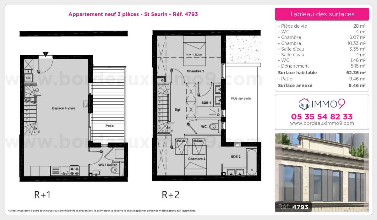 Plan et surfaces, Programme neuf Bordeaux : St Seurin Référence n° 4793