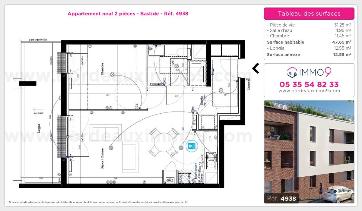 Plan et surfaces, Programme neuf Bordeaux : Bastide Référence n° 4938