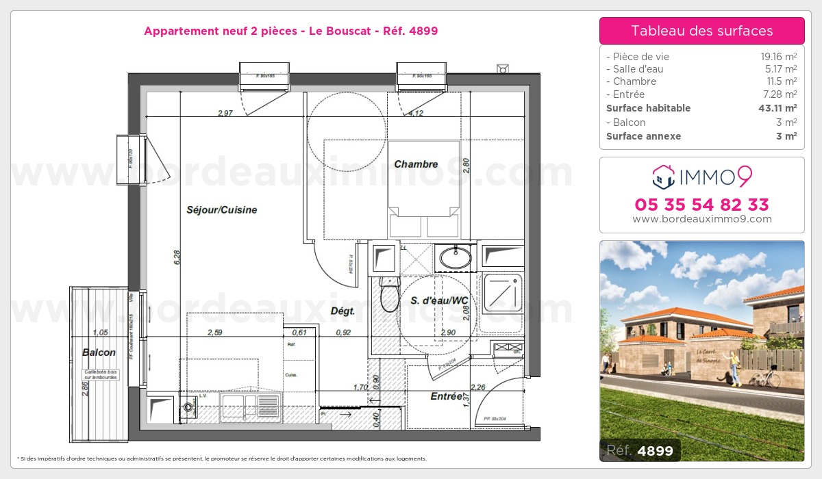 Plan et surfaces, Programme neuf Bouscat Référence n° 4899