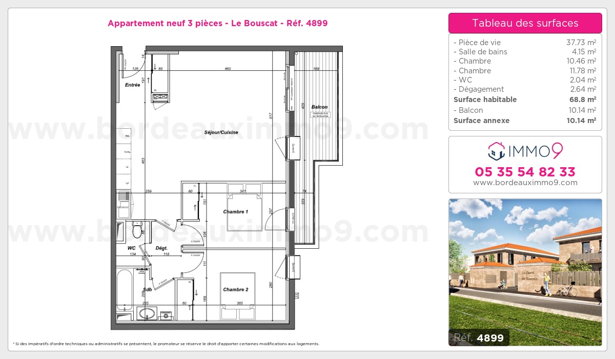 Plan et surfaces, Programme neuf Bouscat Référence n° 4899