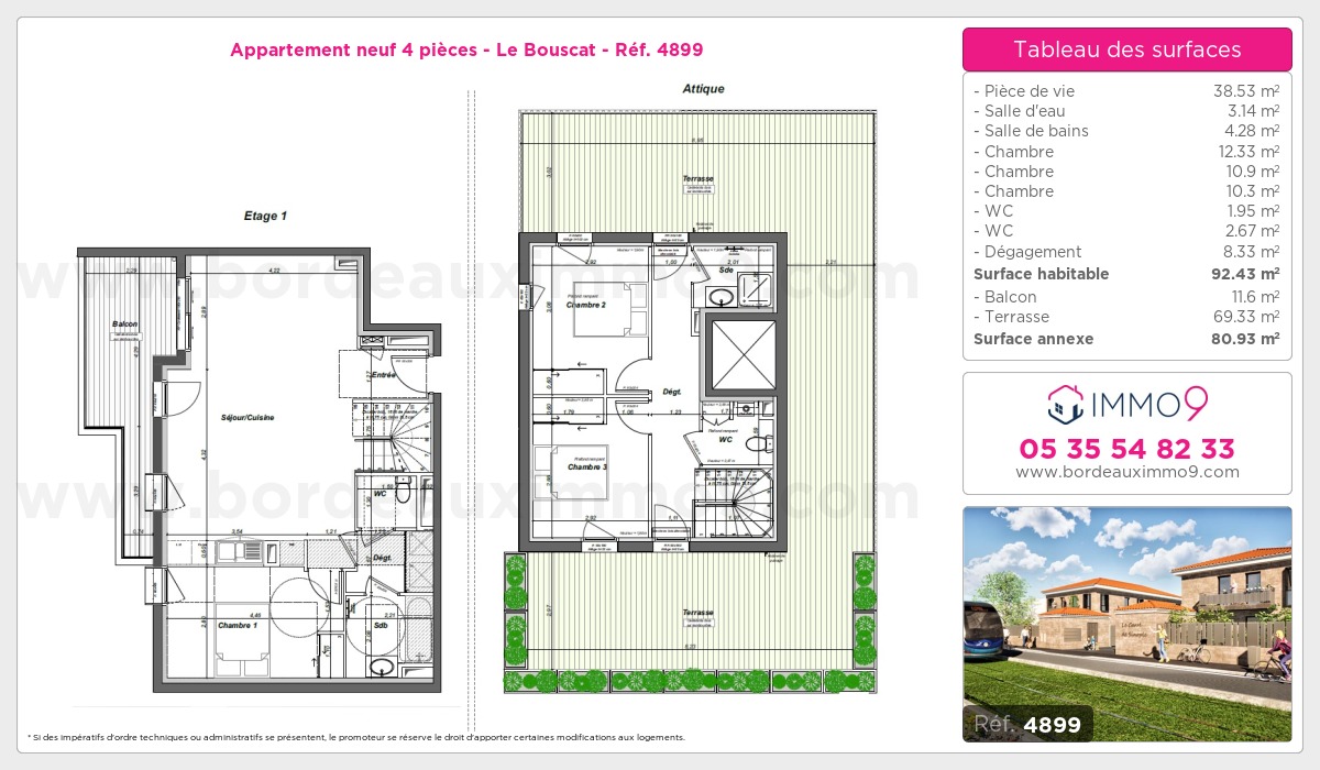 Plan et surfaces, Programme neuf Bouscat Référence n° 4899