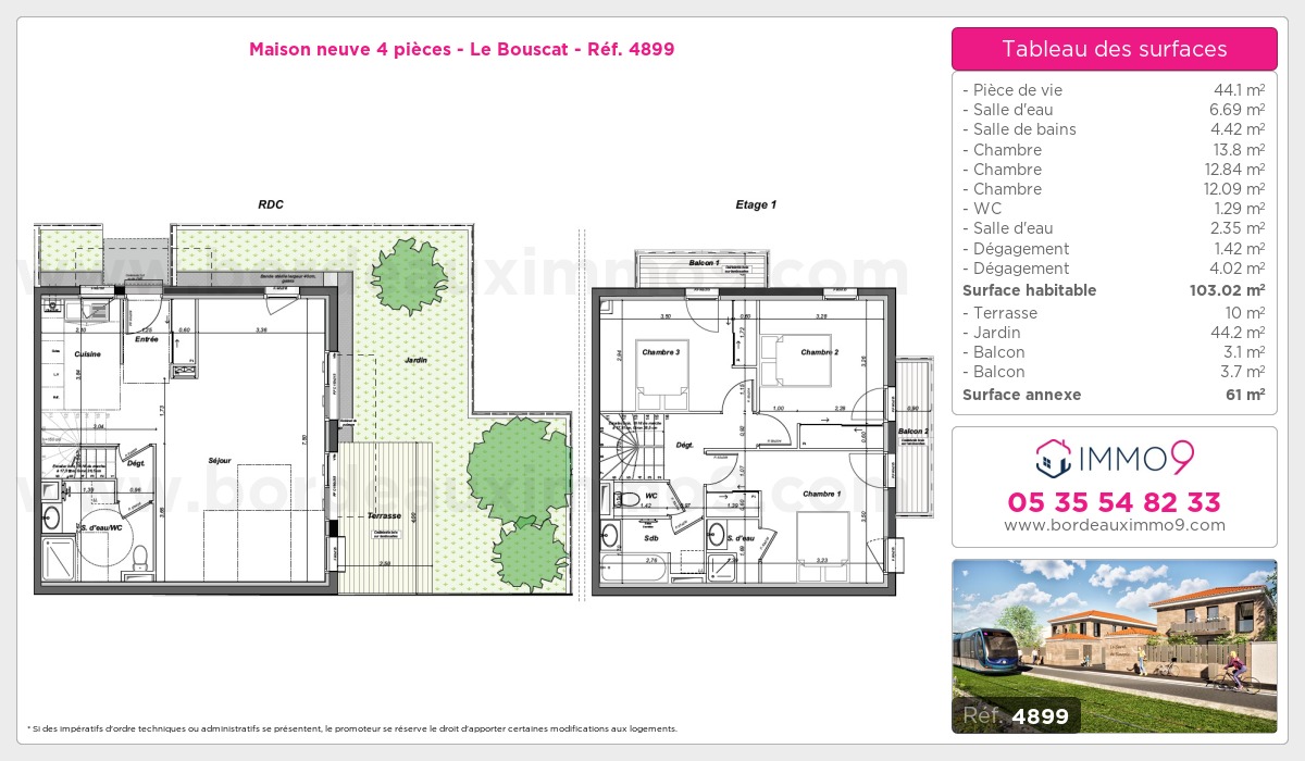 Plan et surfaces, Programme neuf Bouscat Référence n° 4899