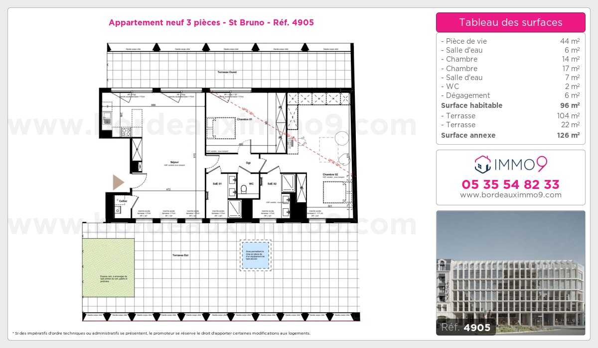 Plan et surfaces, Programme neuf Bordeaux : St Bruno Référence n° 4905