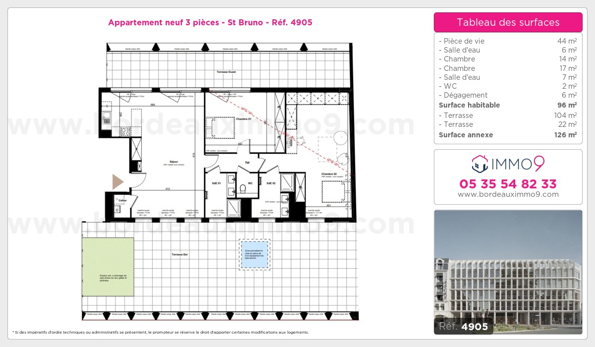 Plan et surfaces, Programme neuf Bordeaux : St Bruno Référence n° 4905