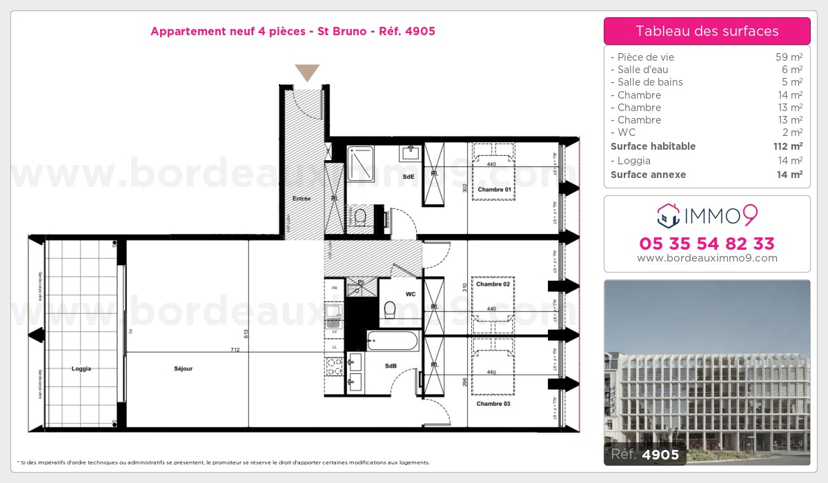 Plan et surfaces, Programme neuf Bordeaux : St Bruno Référence n° 4905