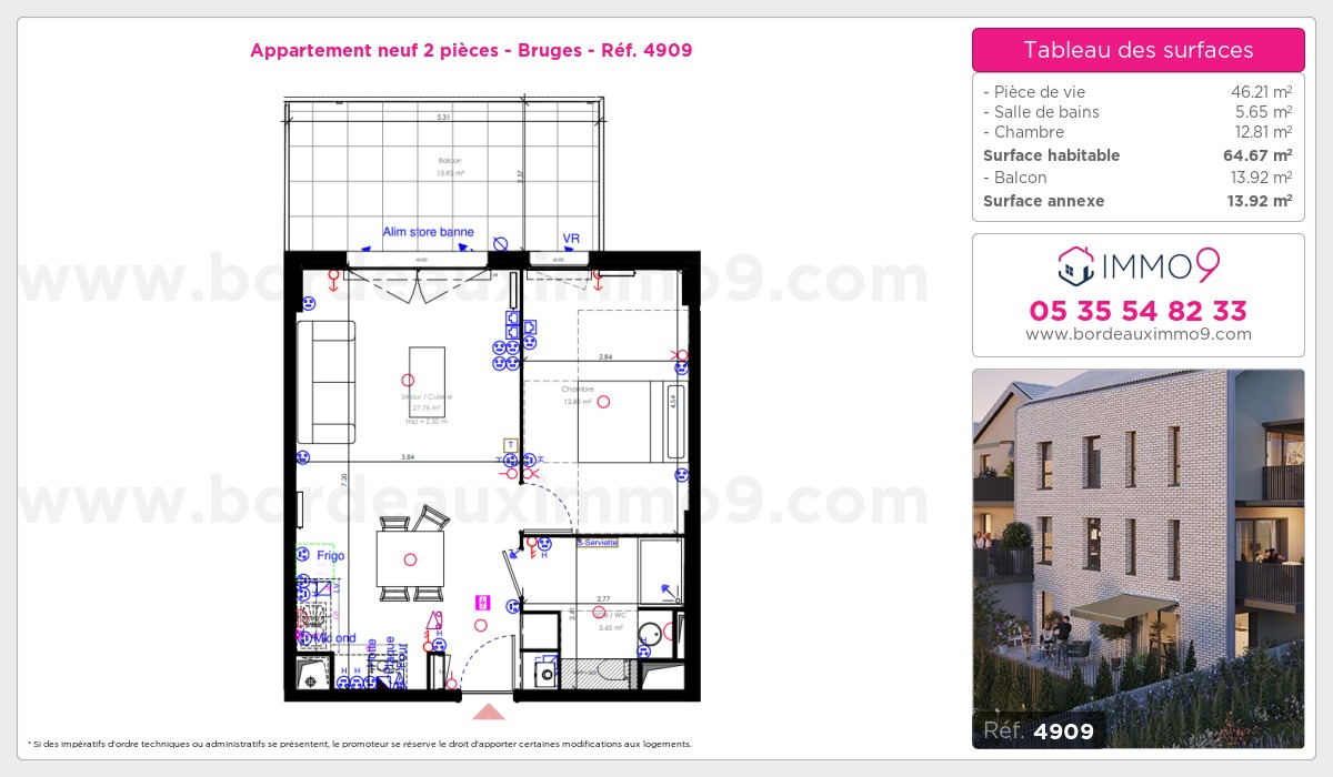 Plan et surfaces, Programme neuf Bruges Référence n° 4909