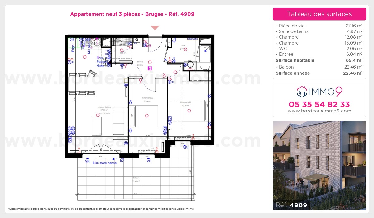 Plan et surfaces, Programme neuf Bruges Référence n° 4909