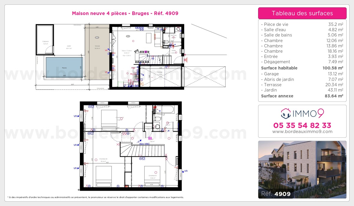 Plan et surfaces, Programme neuf Bruges Référence n° 4909