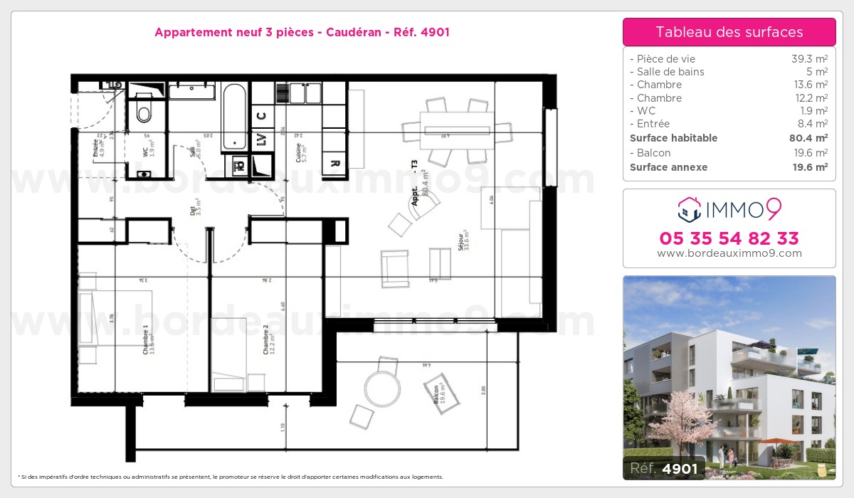 Plan et surfaces, Programme neuf Bordeaux : Caudéran Référence n° 4901