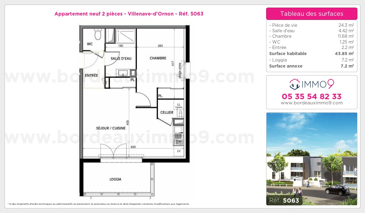 Plan et surfaces, Programme neuf Villenave-d'Ornon Référence n° 5063