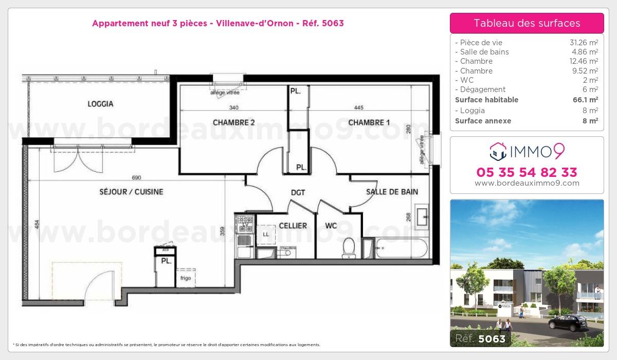 Plan et surfaces, Programme neuf Villenave-d'Ornon Référence n° 5063