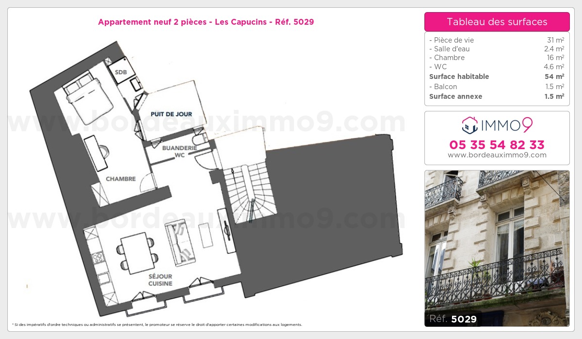 Plan et surfaces, Programme neuf Bordeaux : Capucins Référence n° 5029