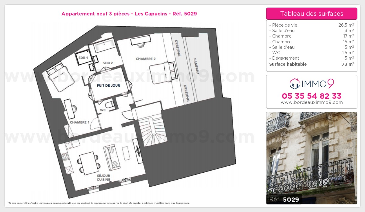 Plan et surfaces, Programme neuf Bordeaux : Capucins Référence n° 5029