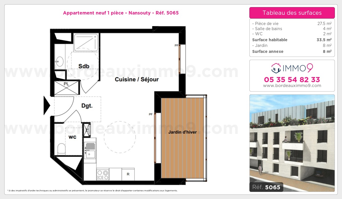 Plan et surfaces, Programme neuf Bordeaux : Nansouty Référence n° 5065