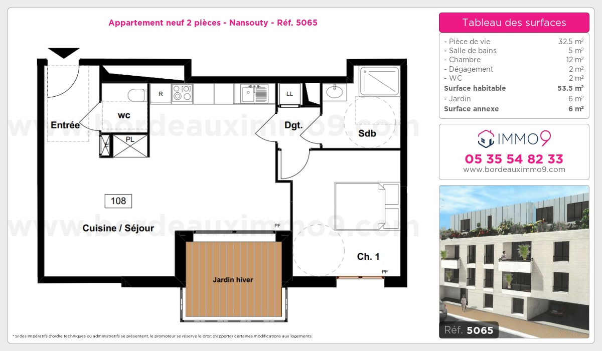 Plan et surfaces, Programme neuf Bordeaux : Nansouty Référence n° 5065
