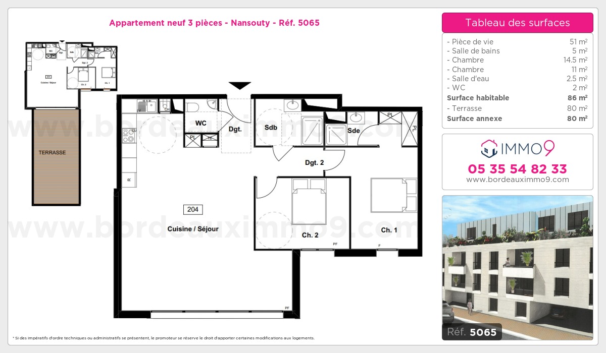 Plan et surfaces, Programme neuf Bordeaux : Nansouty Référence n° 5065