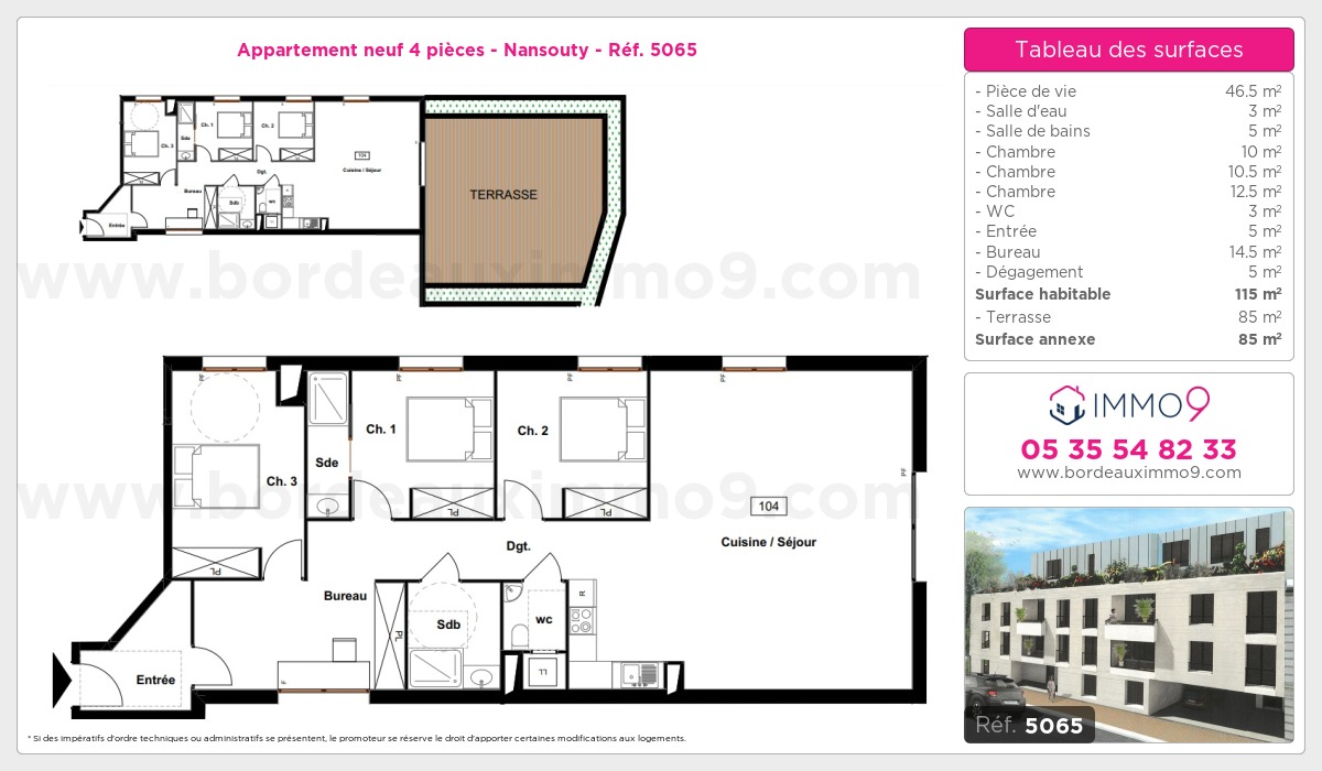 Plan et surfaces, Programme neuf Bordeaux : Nansouty Référence n° 5065