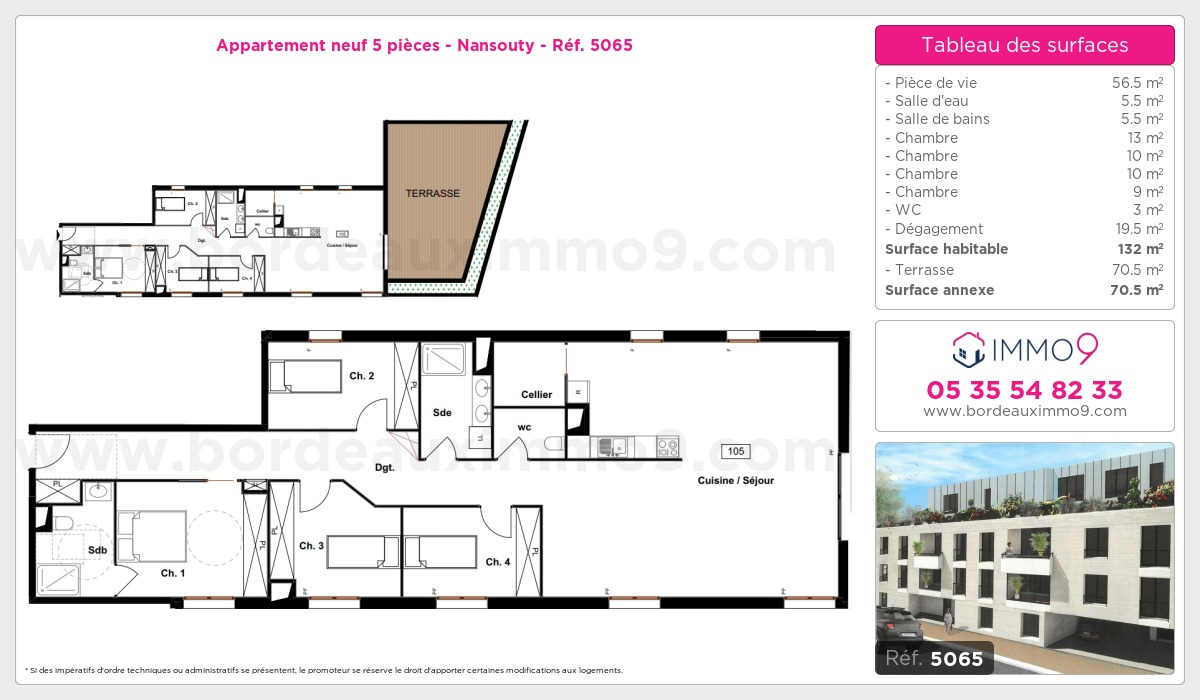 Plan et surfaces, Programme neuf Bordeaux : Nansouty Référence n° 5065