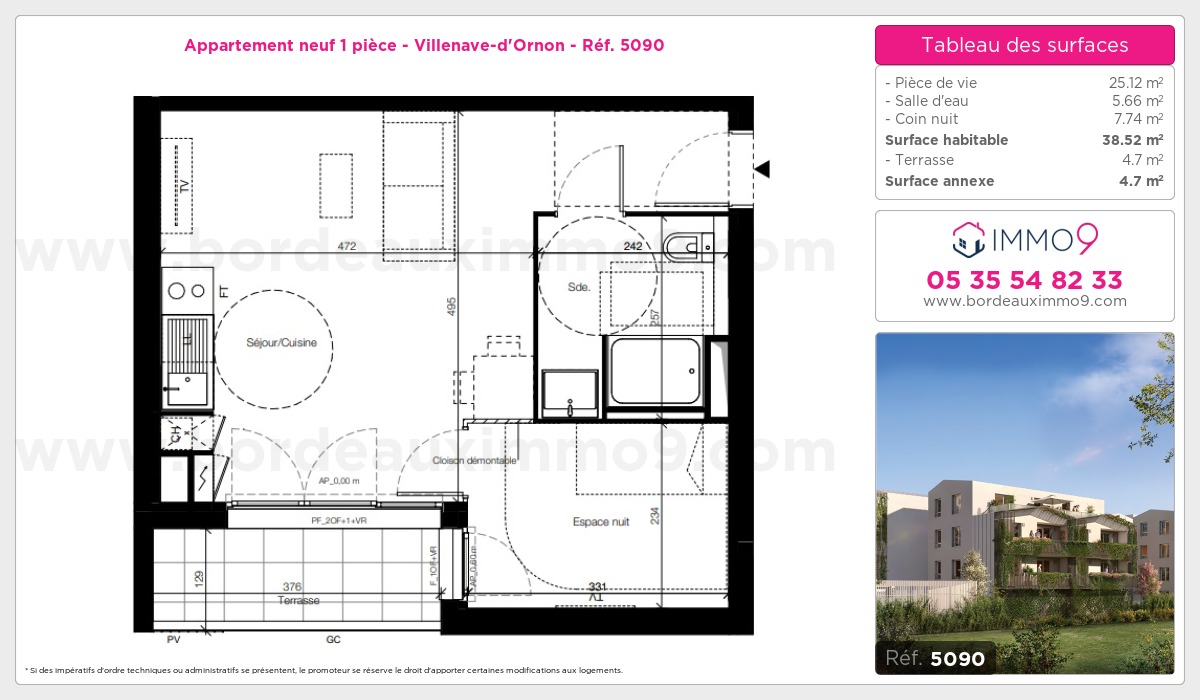 Plan et surfaces, Programme neuf Villenave-d'Ornon Référence n° 5090