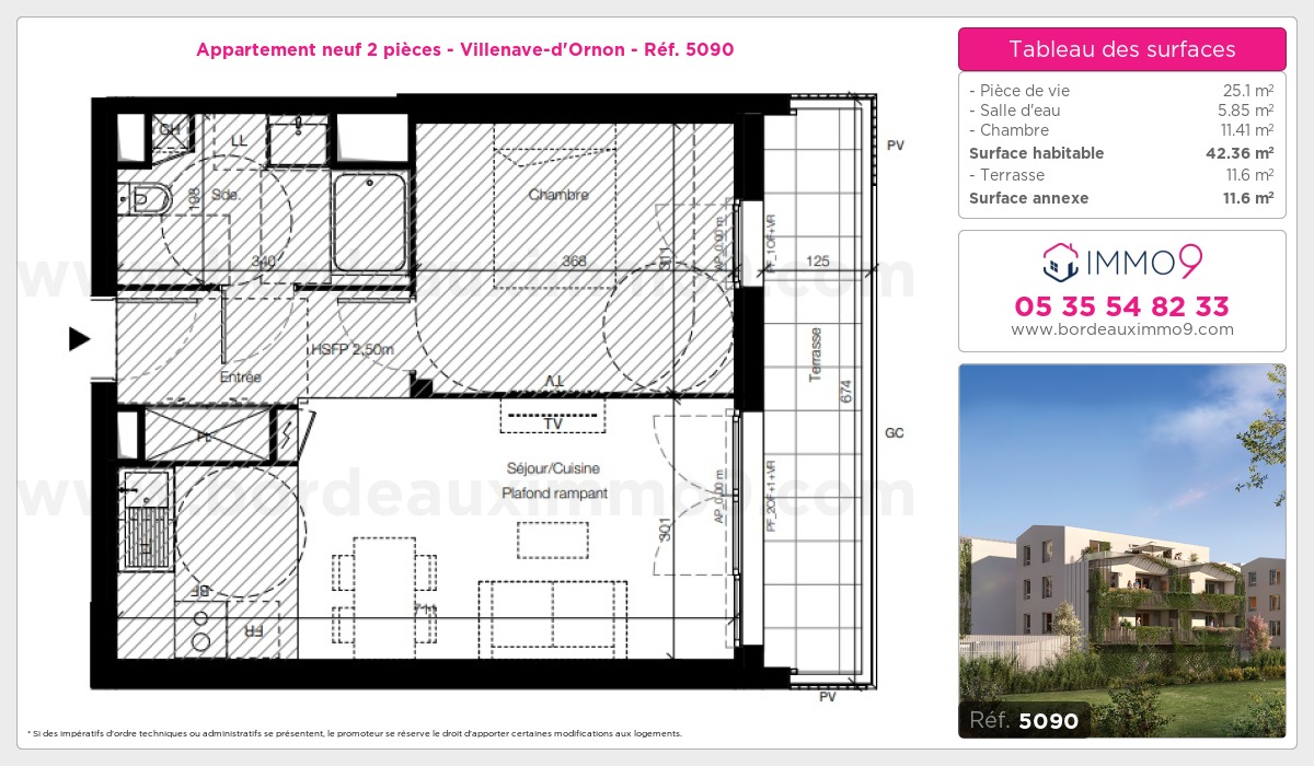 Plan et surfaces, Programme neuf Villenave-d'Ornon Référence n° 5090