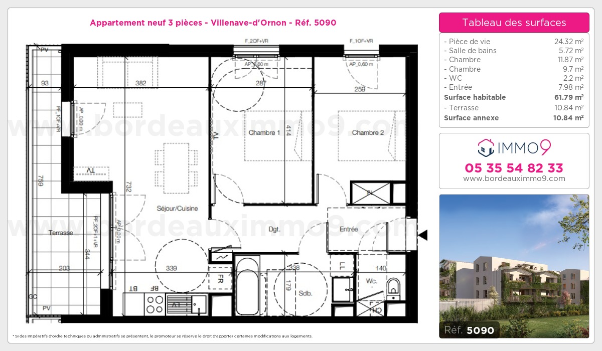 Plan et surfaces, Programme neuf Villenave-d'Ornon Référence n° 5090