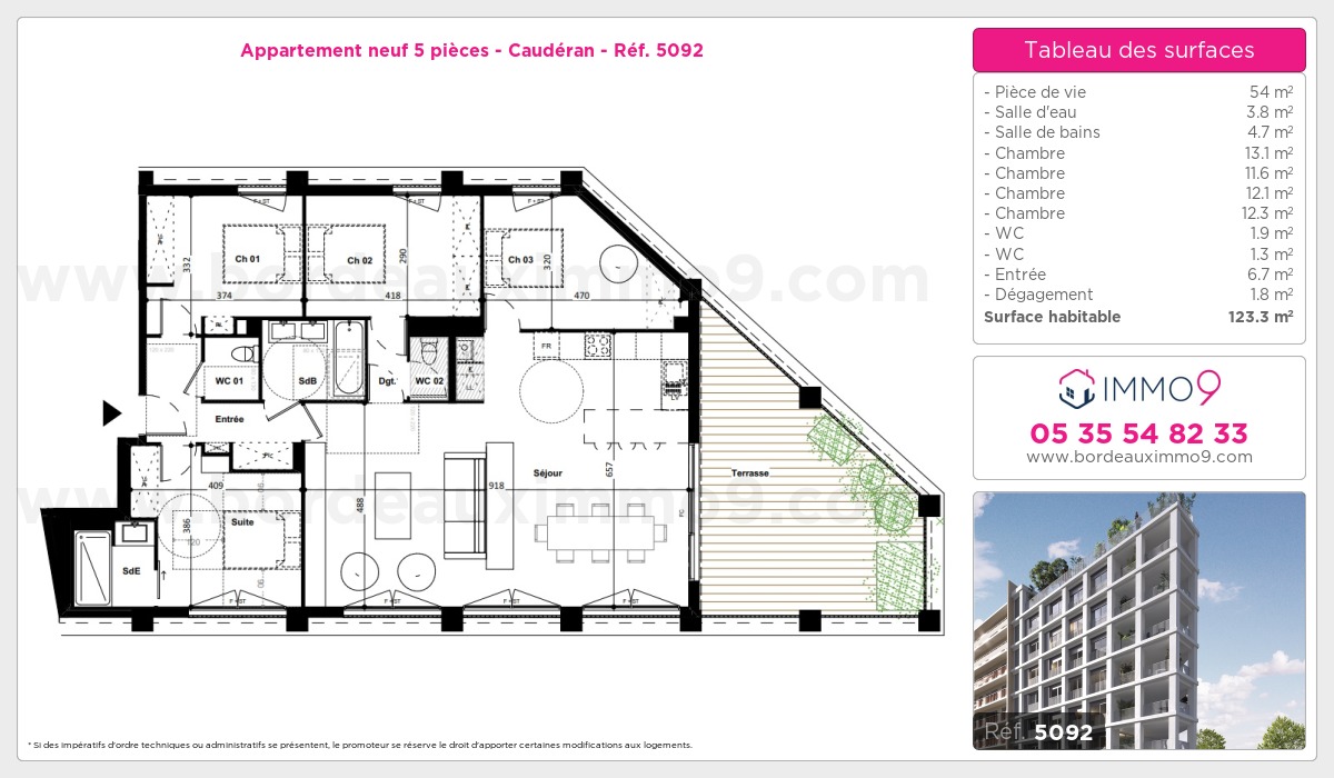 Plan et surfaces, Programme neuf Bordeaux : Caudéran Référence n° 5092