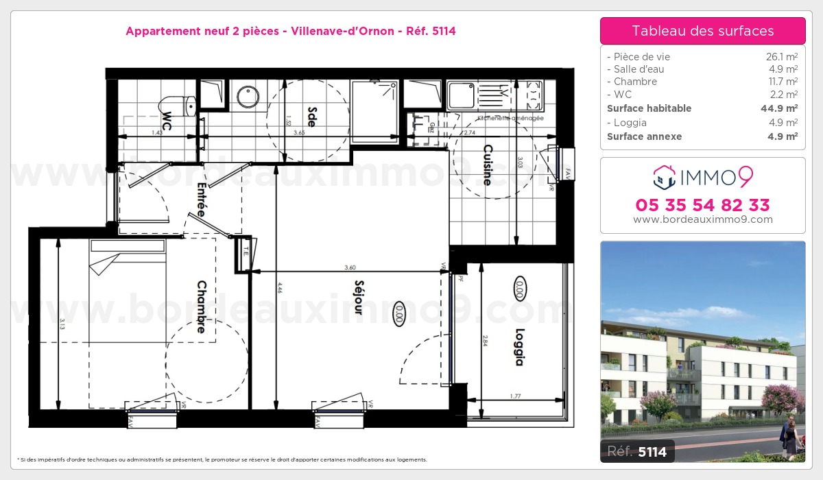 Plan et surfaces, Programme neuf Villenave-d'Ornon Référence n° 5114