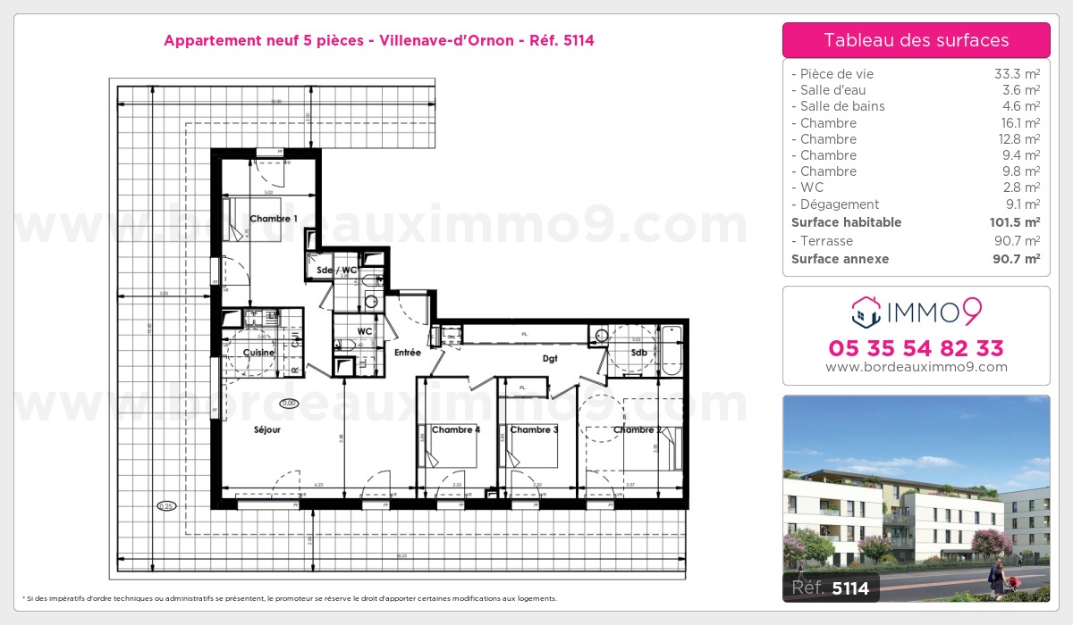 Plan et surfaces, Programme neuf Villenave-d'Ornon Référence n° 5114