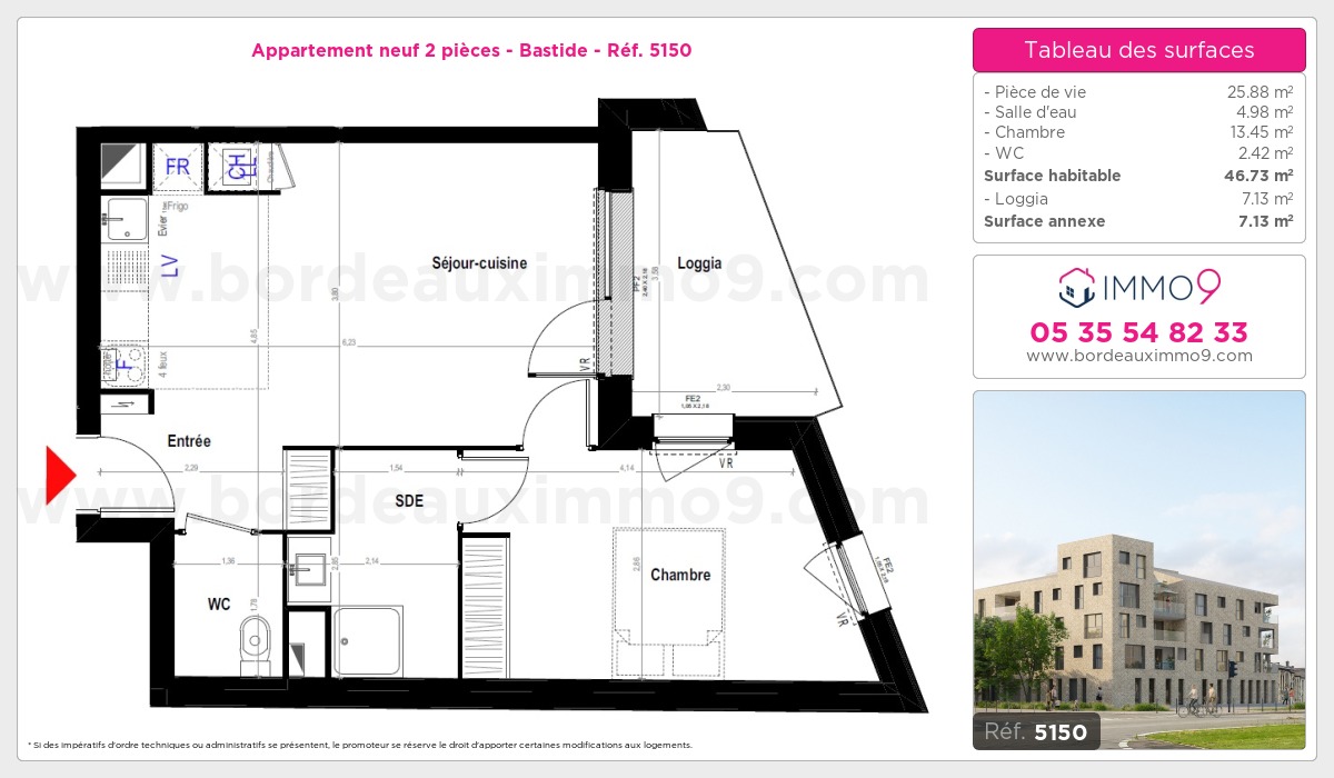 Plan et surfaces, Programme neuf Bordeaux : Bastide Référence n° 5150