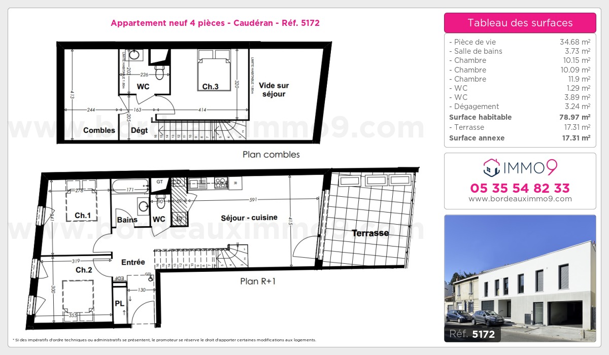 Plan et surfaces, Programme neuf Bordeaux : Caudéran Référence n° 5172